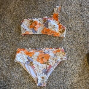 Cupshe Floral One-Shoulder Bikini - Orange and Purple
